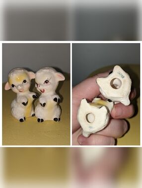 50's Vintage Kitsch Ceramic Lambs Figurines - Made In Japan